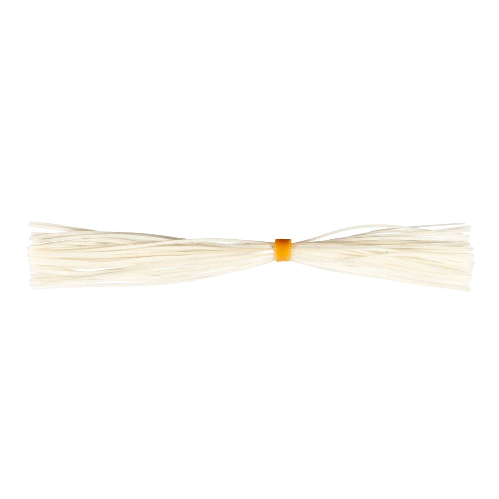 Fishing lure skirt with white/off-white strands and yellow band