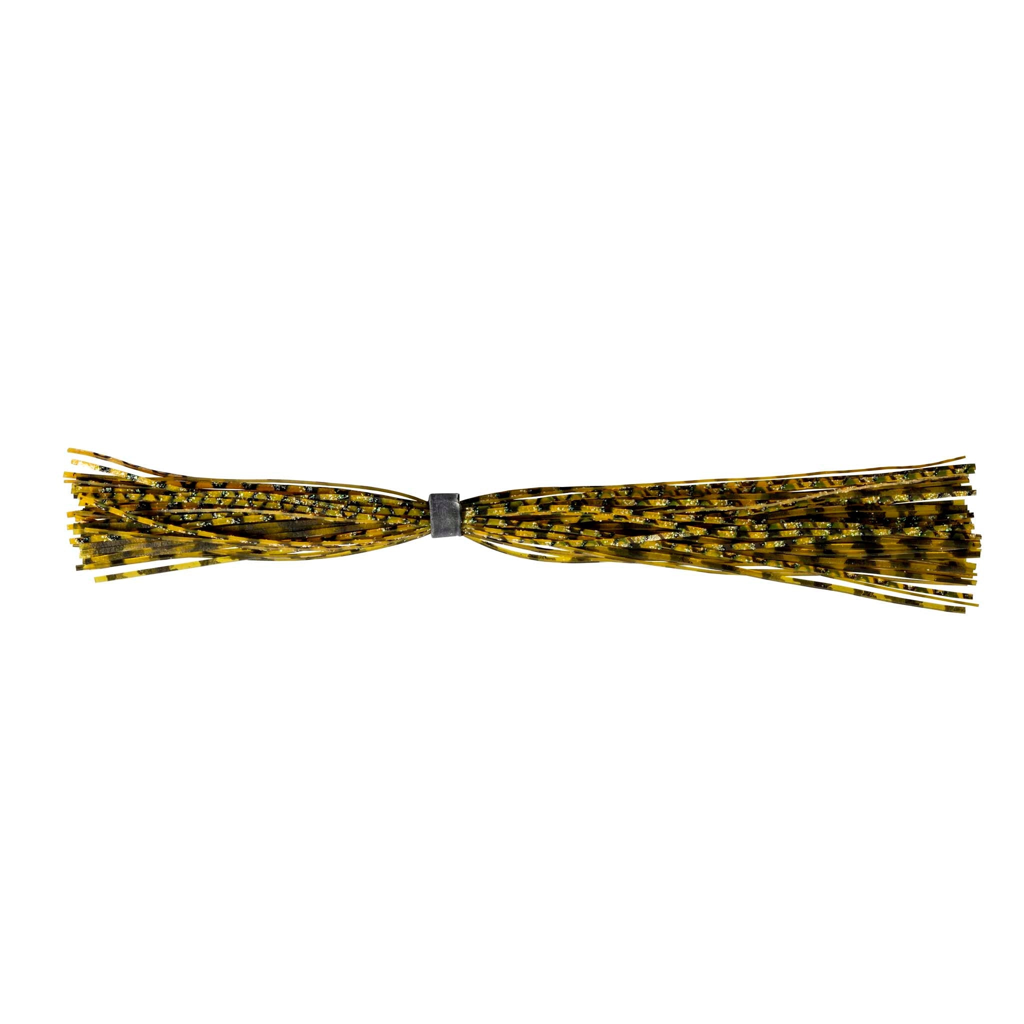 Fishing lure skirt with gold and dark olive strands and black band