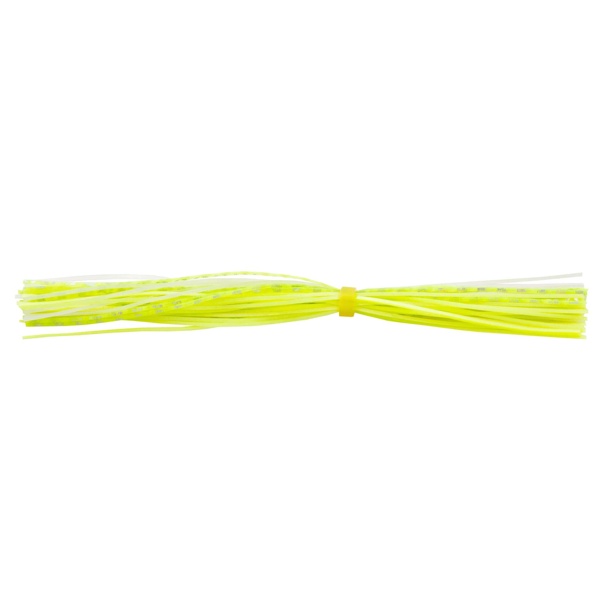 Fishing lure skirt with neon chartreuse green strands and yellow band