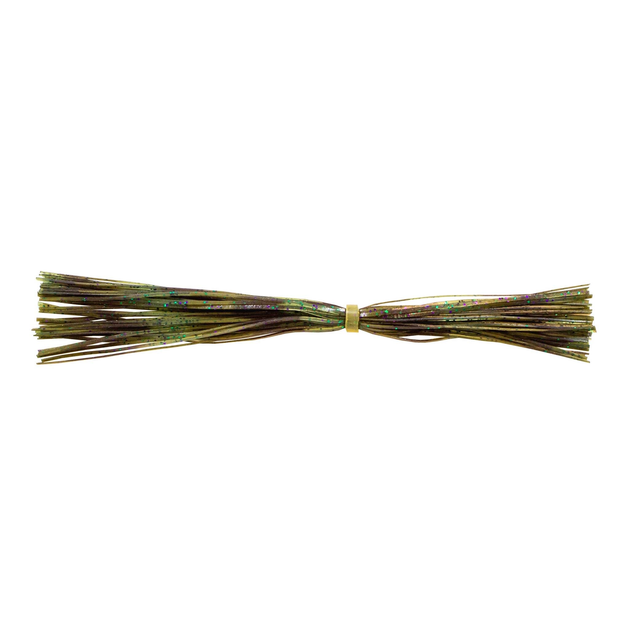 Fishing lure skirt with dark green and gold strands and black center band