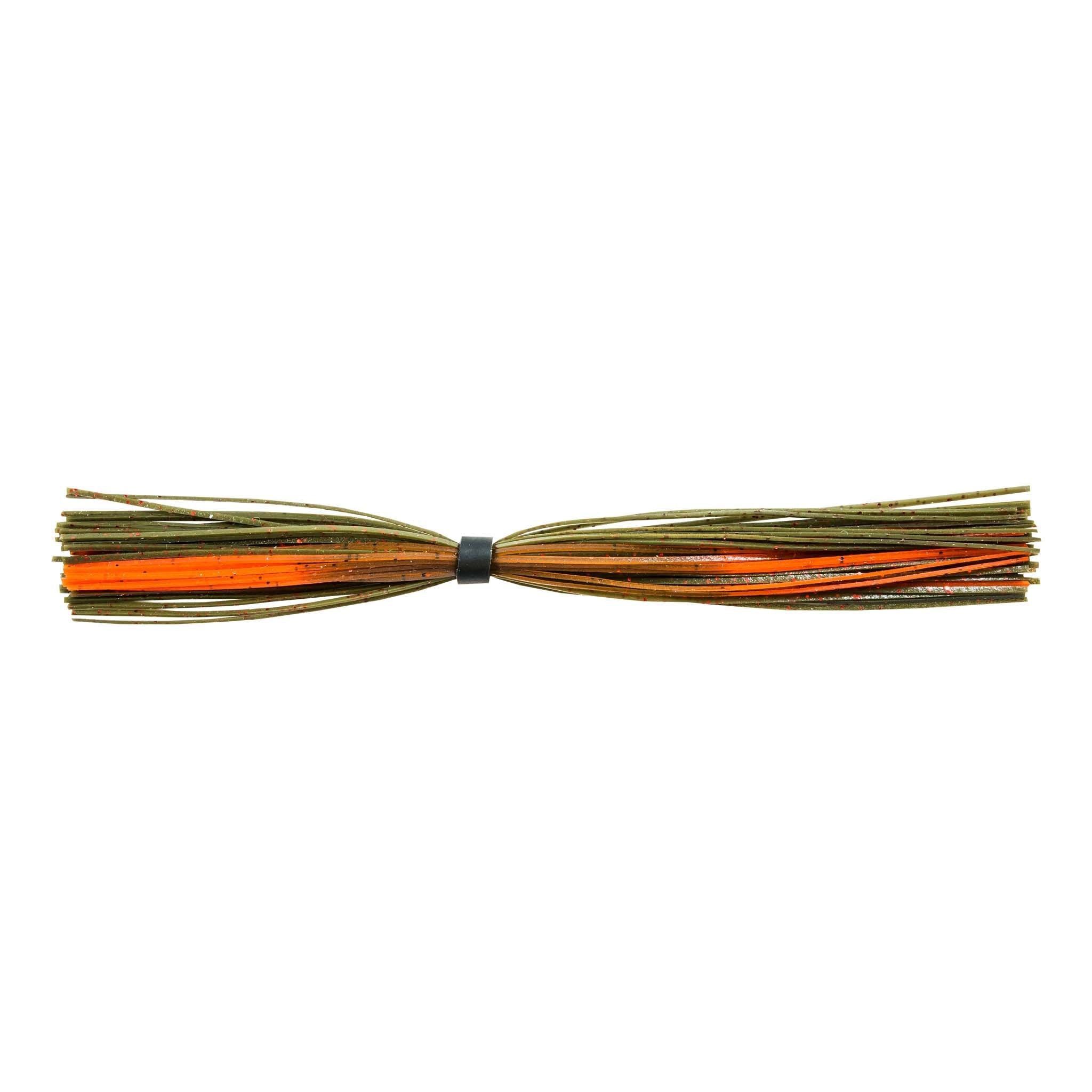 Fishing lure skirt with orange stripes and brown/black strands and black band