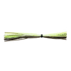 Fishing lure skirt with lime green and white strands and dark center band