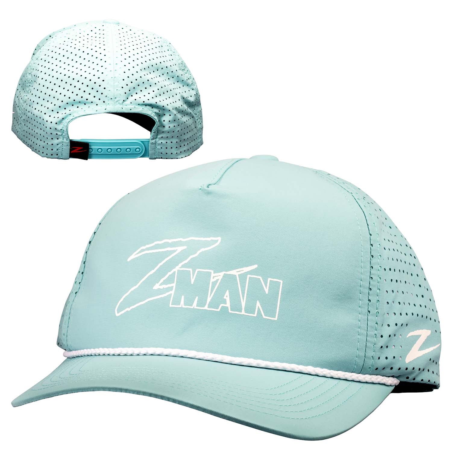Light blue perforated logo rope cap with front ZMAN embroidery and side Z