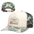 Khaki camo bass trucker hat with mesh back and Z-MAN front patch