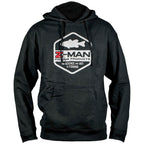 Navy Z-MAN logo hoodie with hood, drawstrings, and front pouch pocket