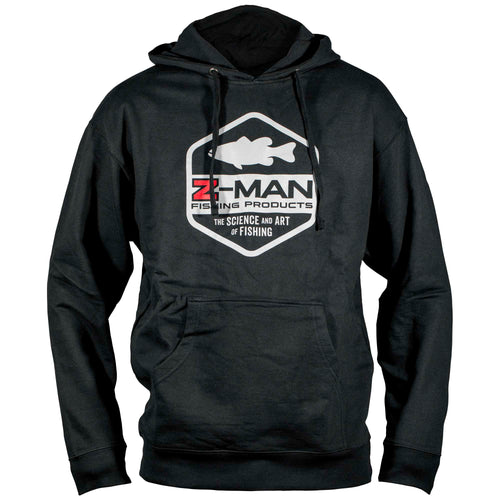 Navy Z-MAN logo hoodie with hood, drawstrings, and front pouch pocket