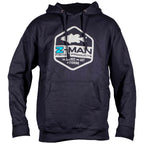 Navy Z-MAN logo hoodie featuring large chest emblem, hood with drawstrings, pouch pocket