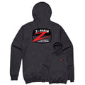 Charcoal heather pullover hoodie with Z-MAN logo graphic on back and small chest mark