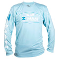 Light blue long-sleeve tech shirt with Z-MAN chest logo and white side stripes