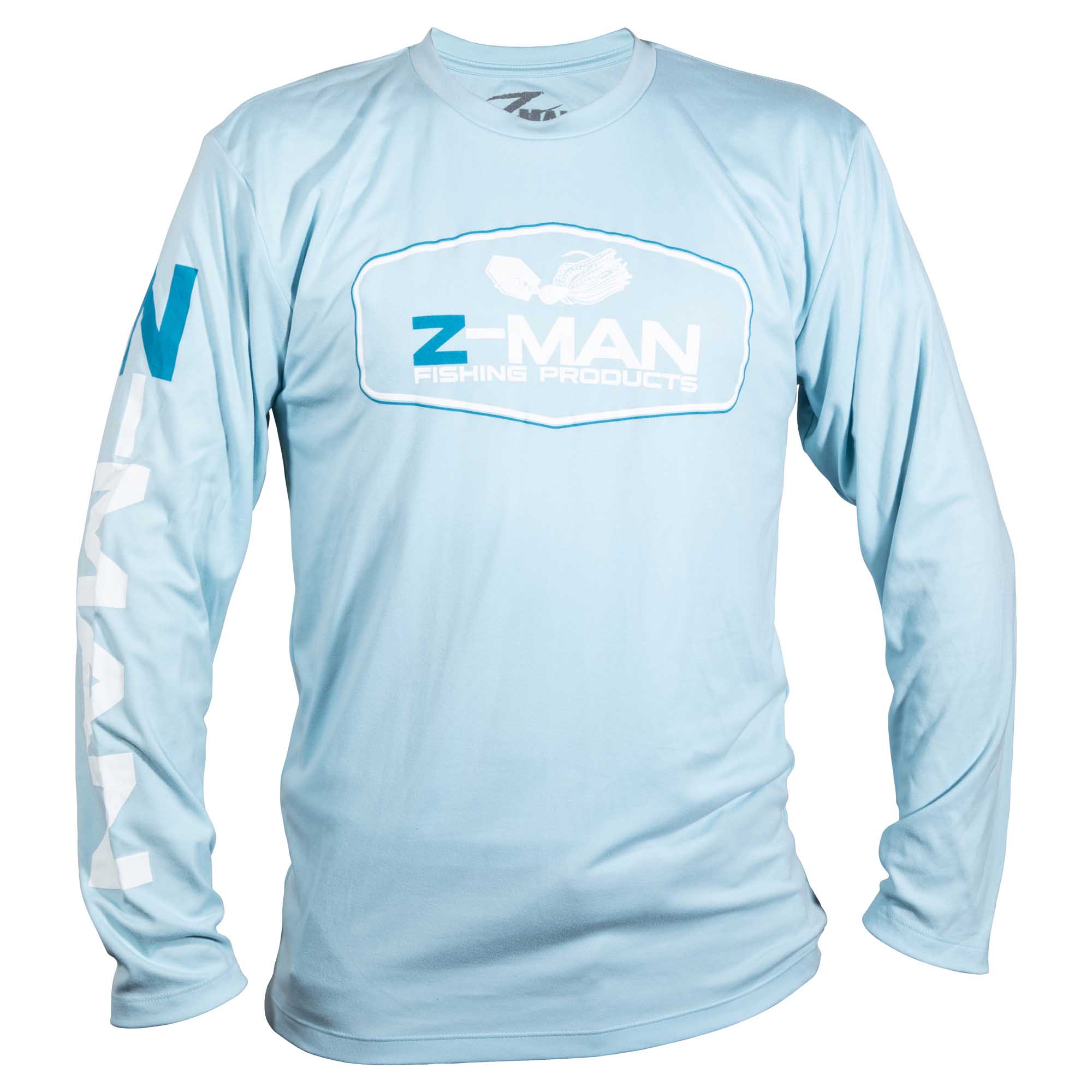 Light blue long-sleeve tech shirt with Z-MAN chest logo and white side stripes