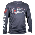 Charcoal long-sleeve tech shirt with Z-MAN Fishing Products chest graphic and red logo