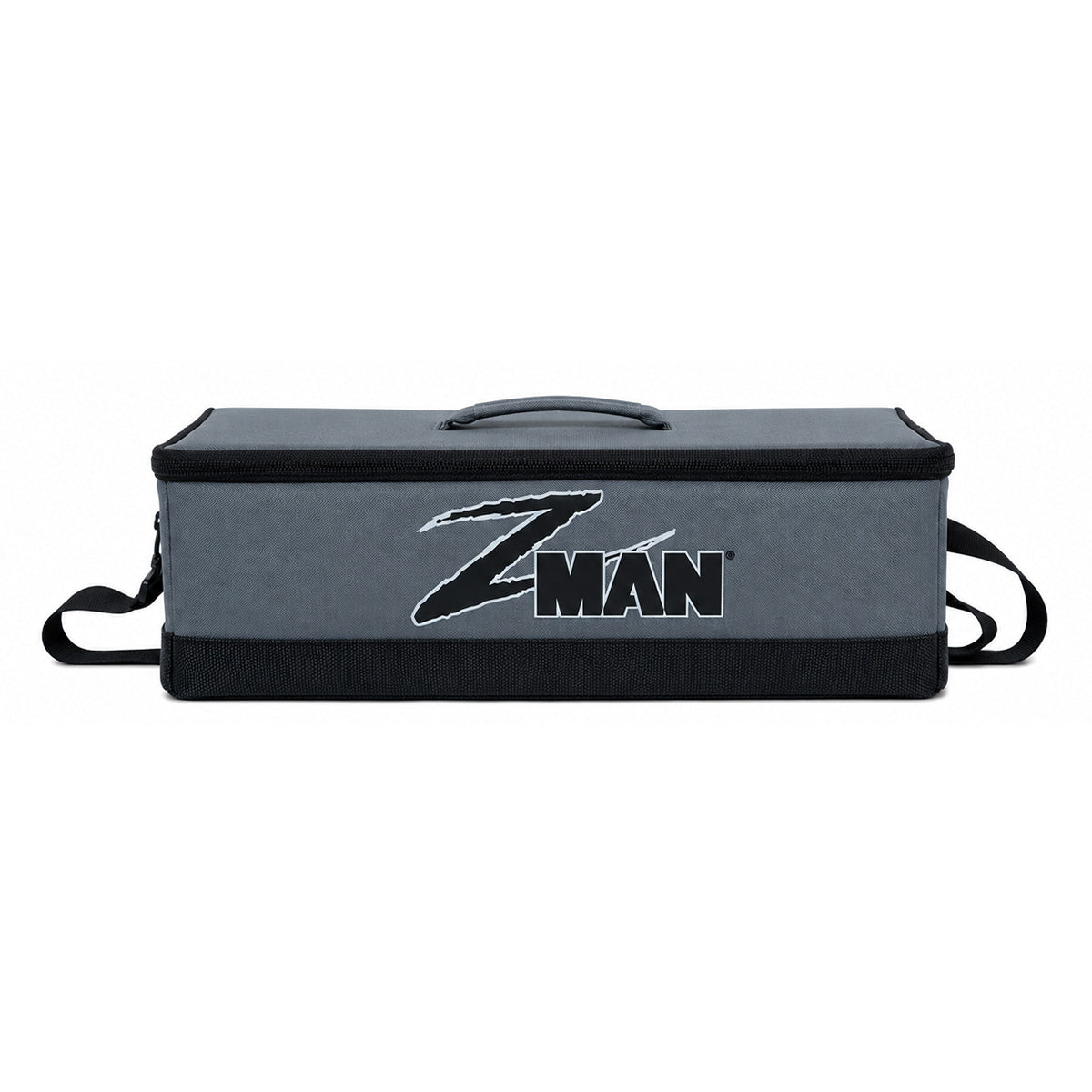 Gray rectangular bag with top handle, side straps, and ZMAN logo print