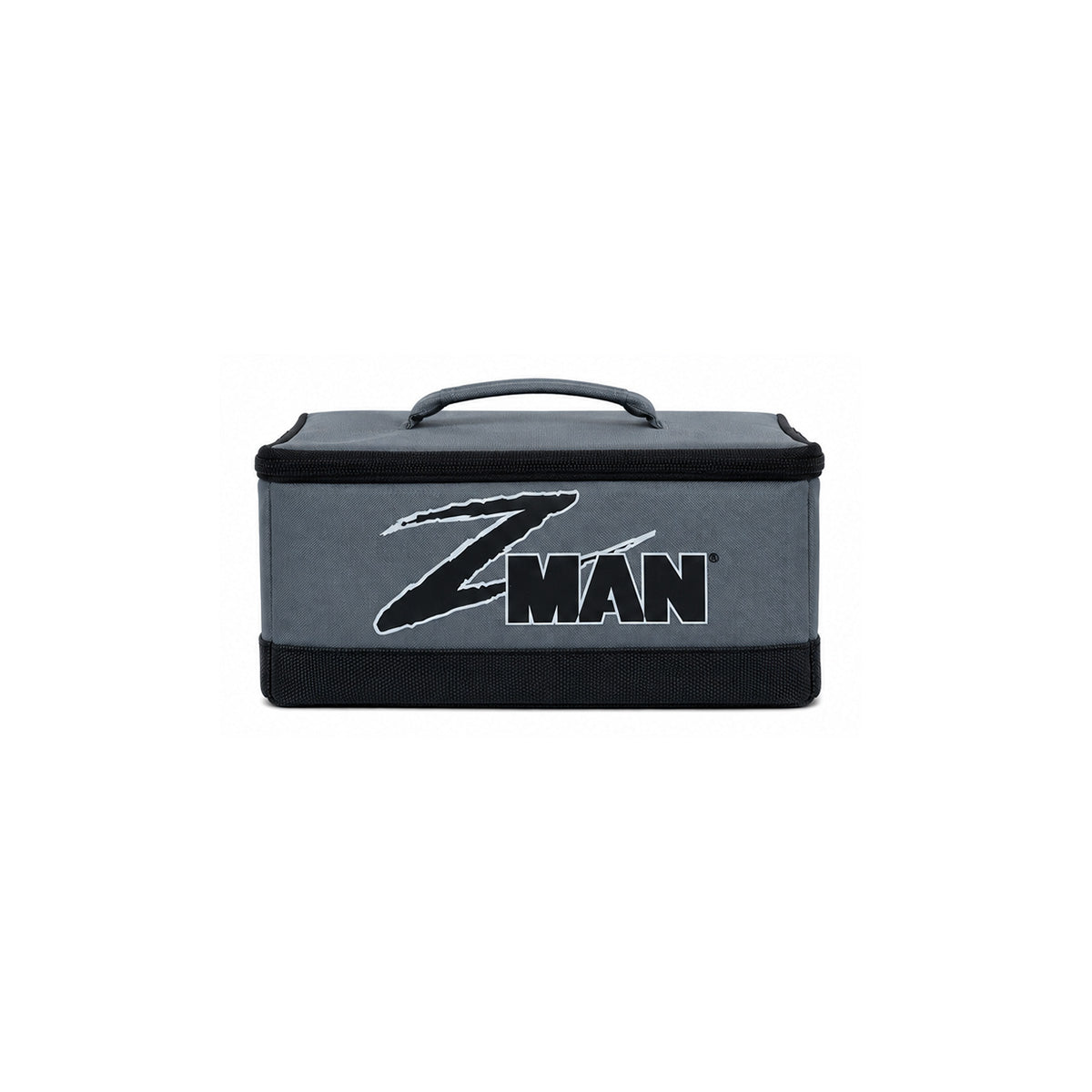 Front view gray storage bag with top handle and ZMAN logo patch