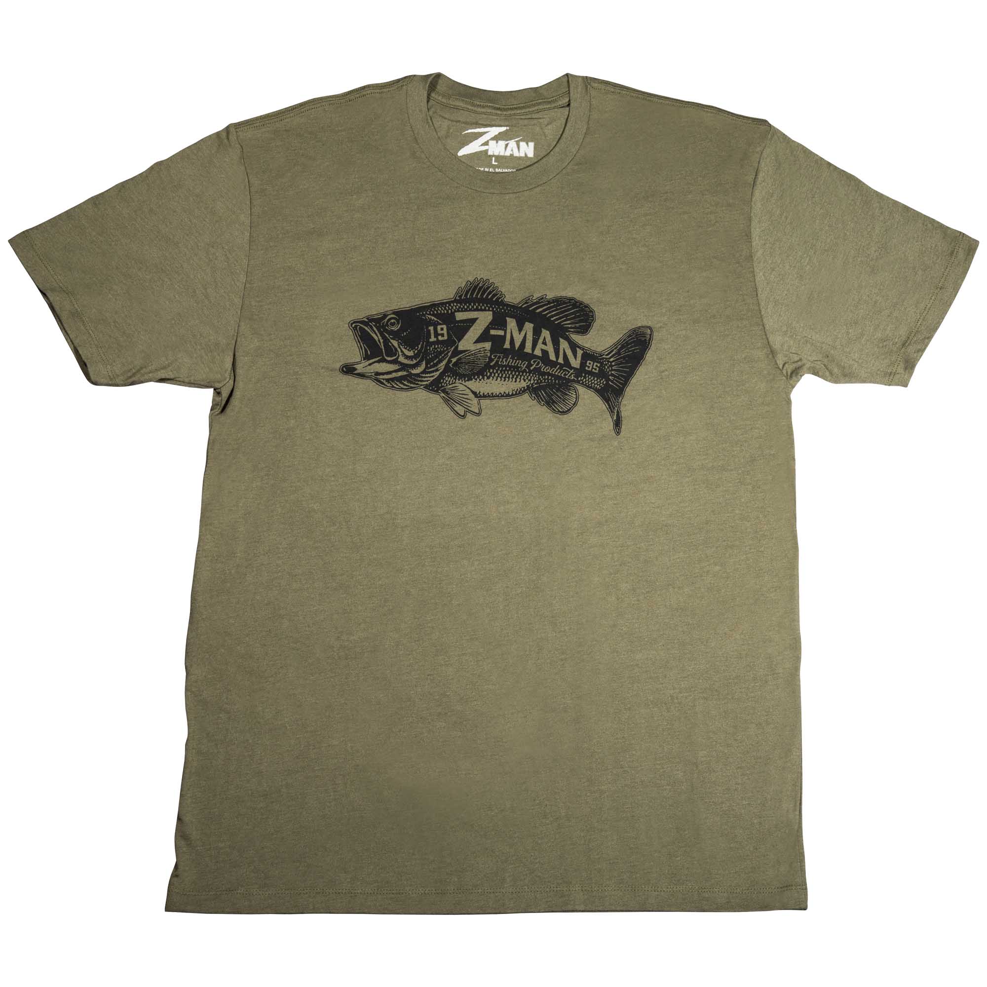 Military heather bass graphic T-shirt with Z-MAN logo at center chest