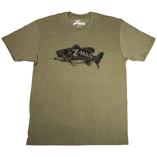 Military heather bass graphic T-shirt with Z-MAN logo at center chest