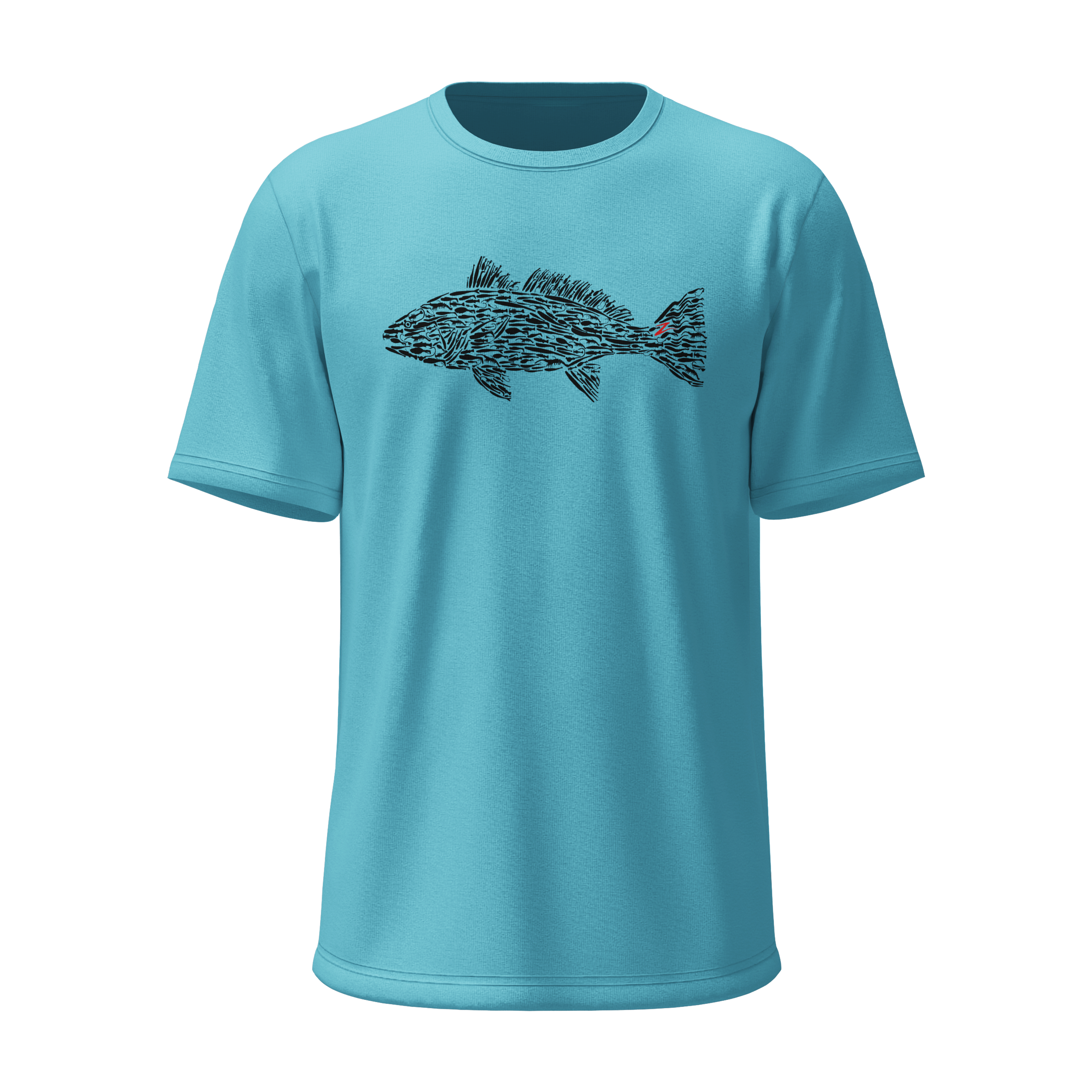 Light blue crewneck T-shirt with black redfish graphic front