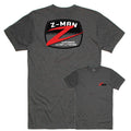 Charcoal heather logo T-shirt with Z-MAN Fishing Products graphic on chest