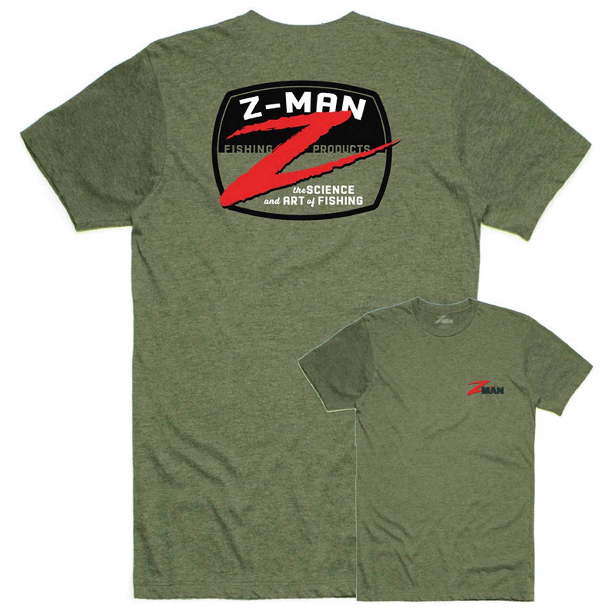 Military heather logo T-shirt with Z-MAN Fishing Products graphic on chest