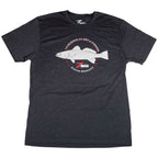 Charcoal heather graphic logo T-shirt with fish emblem on chest