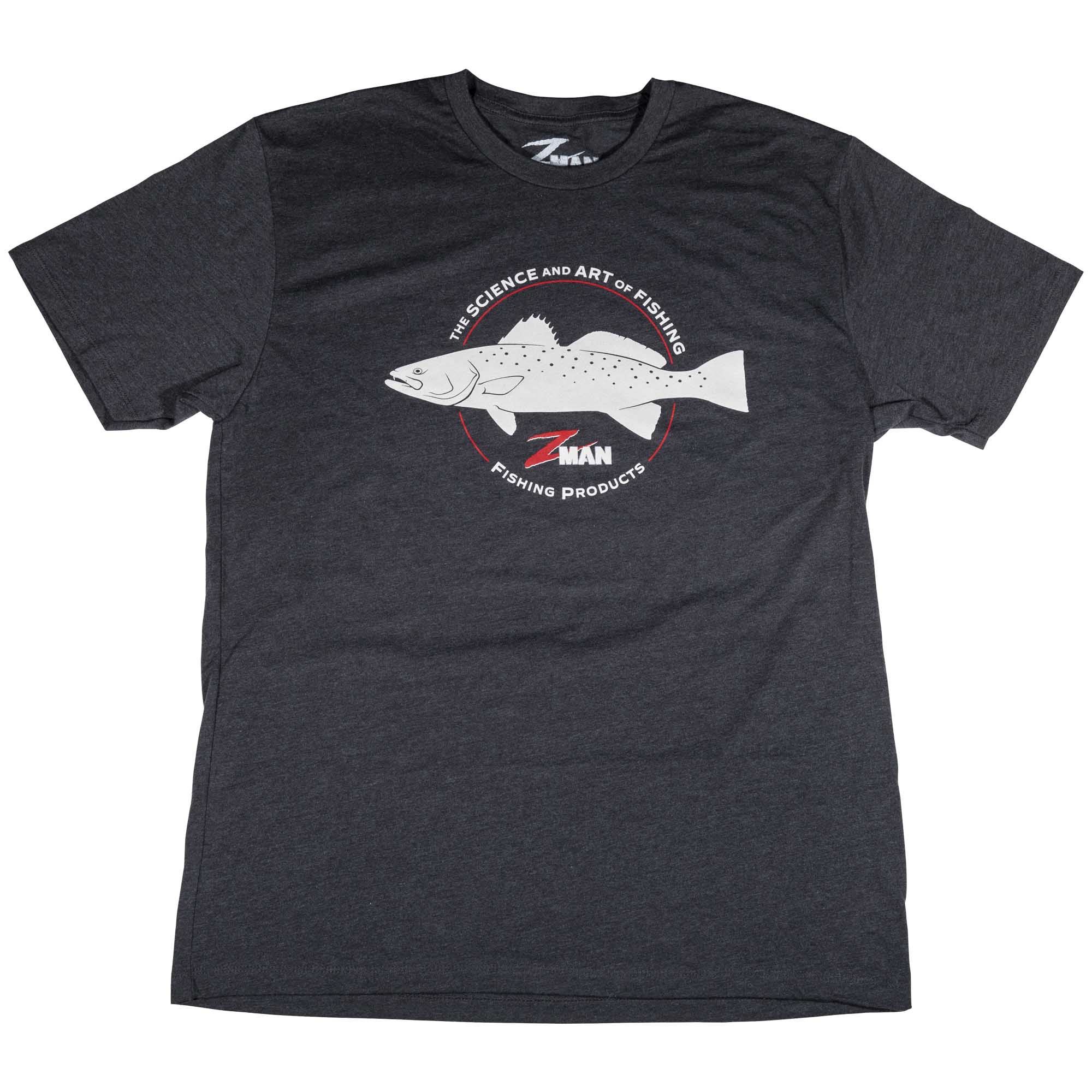Charcoal heather graphic logo T-shirt with fish emblem on chest