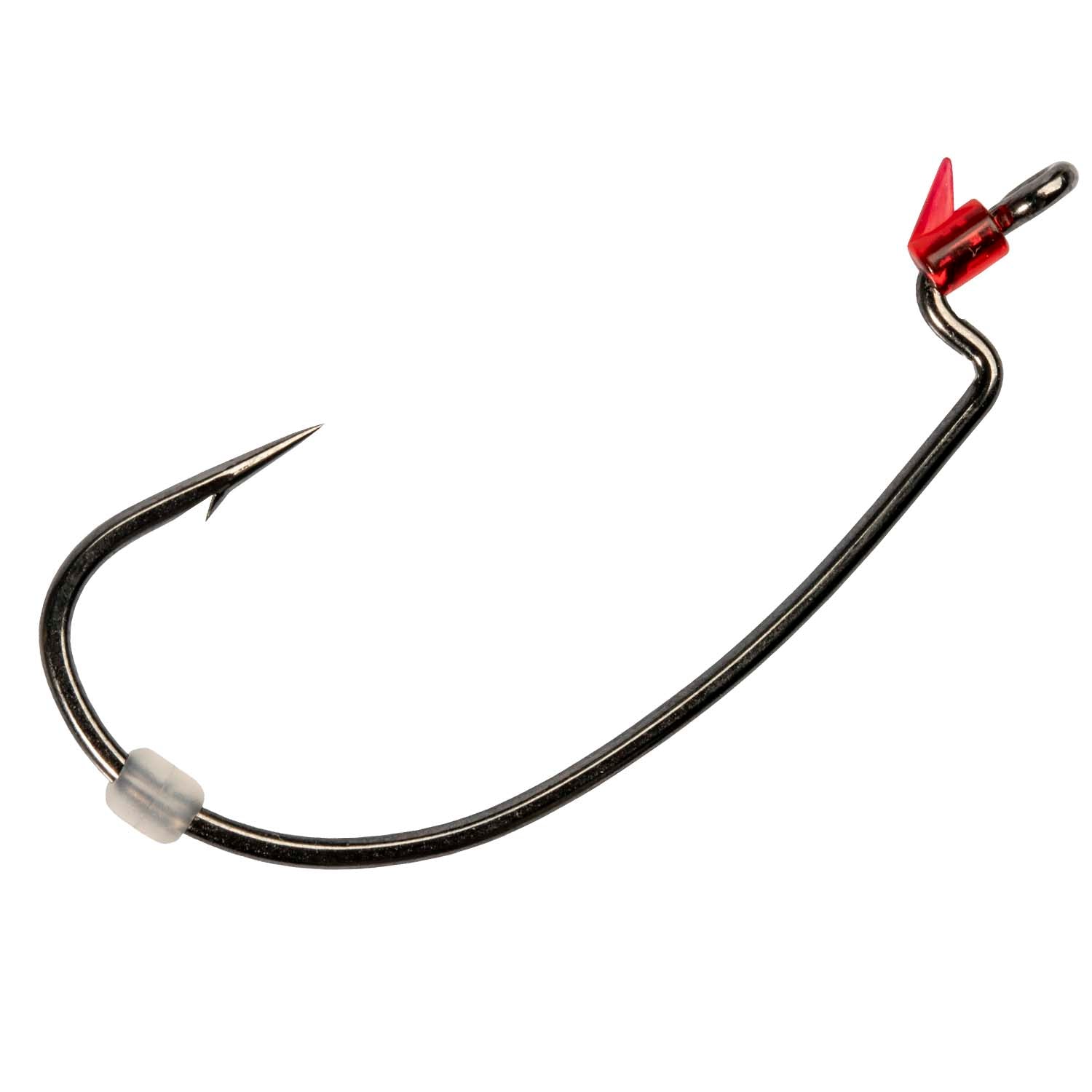 ZWG worm hook fishing hook with red bait clip, black steel, offset point